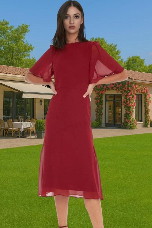 Astarlı Şifon Elbise A Kesim Midi Boy Polyester Yazlık Premium Kalite Özenle Seçilmiş Premium Kalite - Image 1