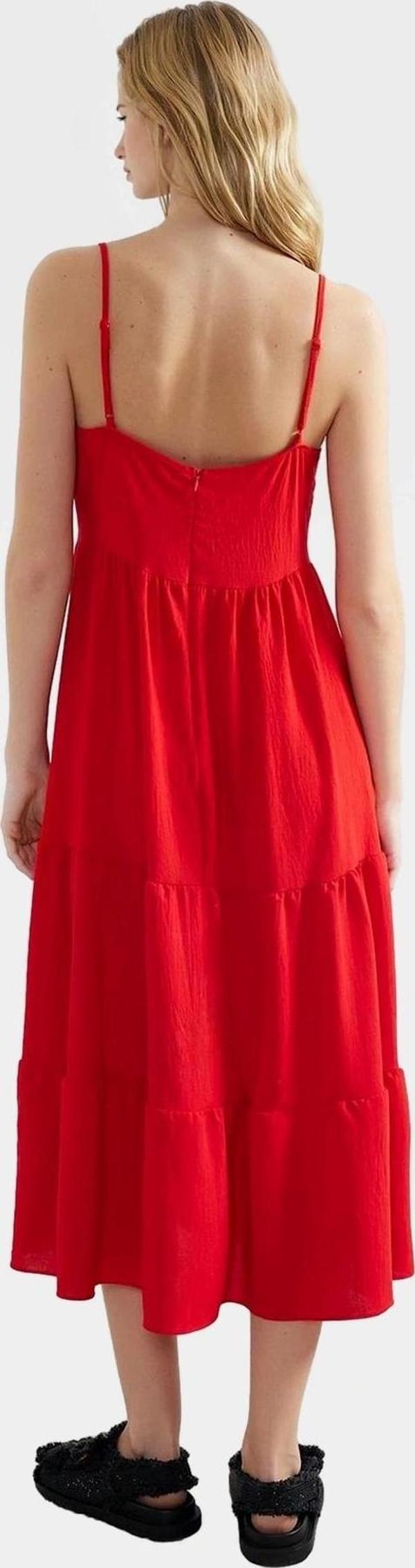 Polyester Dokuma Midi Elbise Renk Skater Kalıp Kolsuz Belden Açılan Etek Mükemmel Uyum - Image 1