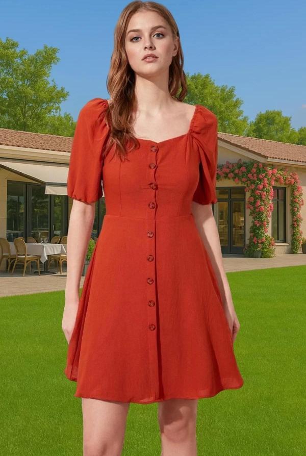 Kadın Şık A Kesim Mini Elbise Pamuk Polyester Dokuma Kumaş Şık Görünüm Özenle Seçilmiş Mükemmel Uyum - Image 1