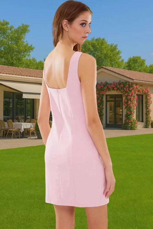 Gül Detaylı Vücuda Oturan Kısa Abiye Elbise Polyester Yazlık Profesyonel Görünüm Dayanıklı Malzeme - Image 1