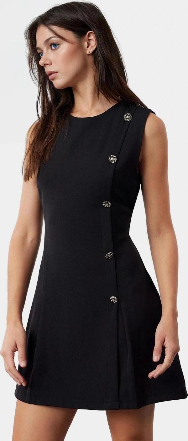 Kısa Mini Elbise Bisiklet Yaka A line Kesim Dokuma Polyester Kumaş Zarifane Tasarım Rahat Ve Şık - Image 1