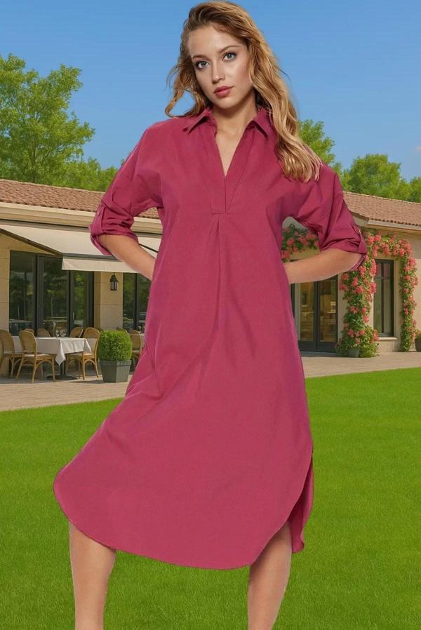 Kadın Rahat Midi Boy Poplin Elbise Günlük Yazlık Şık Tasarım Dayanıklı Malzeme Kaliteli İşçilik - Image 1