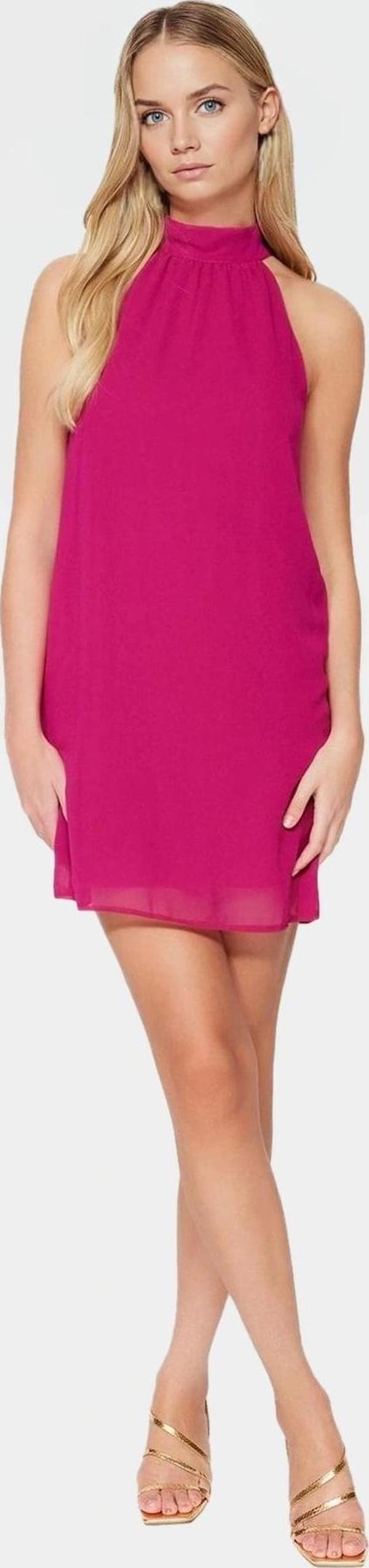 Halter Yaka Mini Elbise Şifon Dokuma Rahat ve Şık Yazlık Profesyonel Görünüm - Image 1