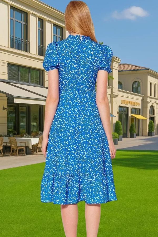 Şık A Kesim Midi Elbise Balon Kol Polyester Dokuma Yazlık Konforlu Kesim Rahat Ve Şık Seçkin Malzeme - Image 1