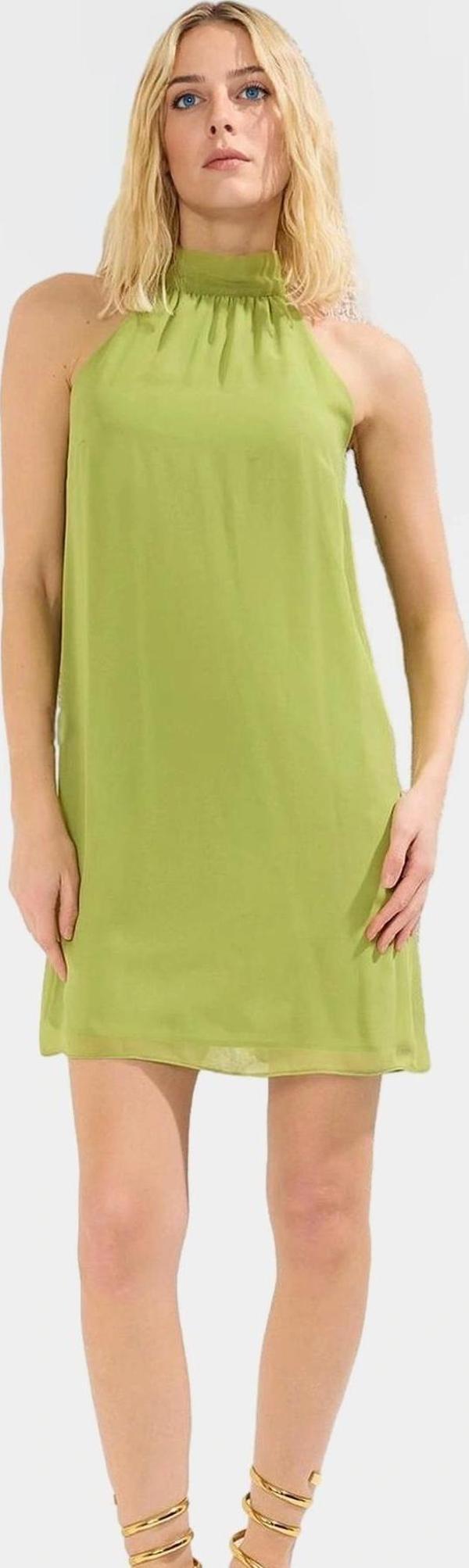 Halter Yaka Mini Elbise Şifon Dokuma Rahat ve Şık Yazlık Profesyonel Görünüm - Image 1