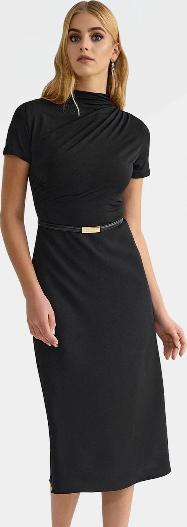 A line Midi Elbise Polyester Karışımlı Dokuma Kumaş Kemersiz Rahat Dayanıklı Malzeme - Image 1