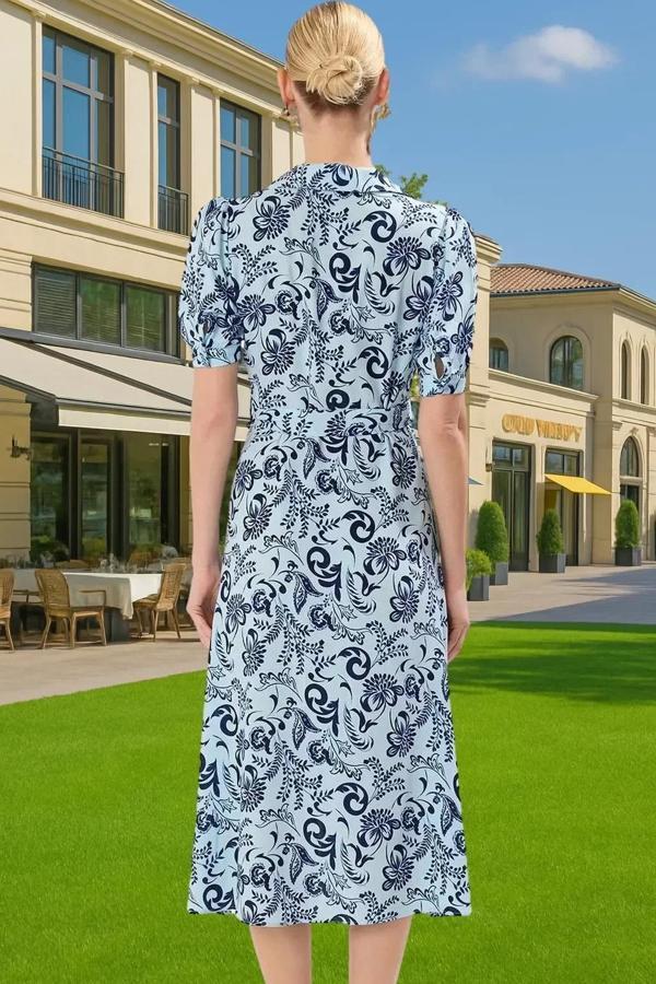 Kadın Şık Midi Boy Viskoz Elbise Animal Desenli Kuşak Detayı Casual Rahat Kullanım Şık Görünüm - Image 1