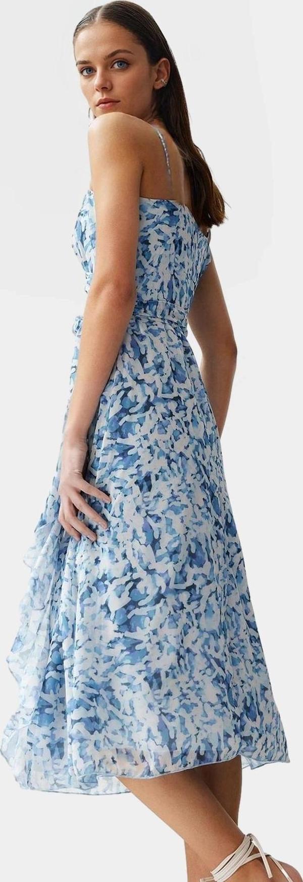 Yazlık Desenli A line Midi Elbise Şifon Kumaştan Kaliteli İşçilik Trend Tasarım - Image 1