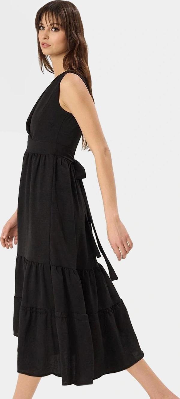 Rahat V Yaka Midi Elbise Polyester Dokuma Kumaş Yazlık Günlük Stil Kullanım İçin - Image 1