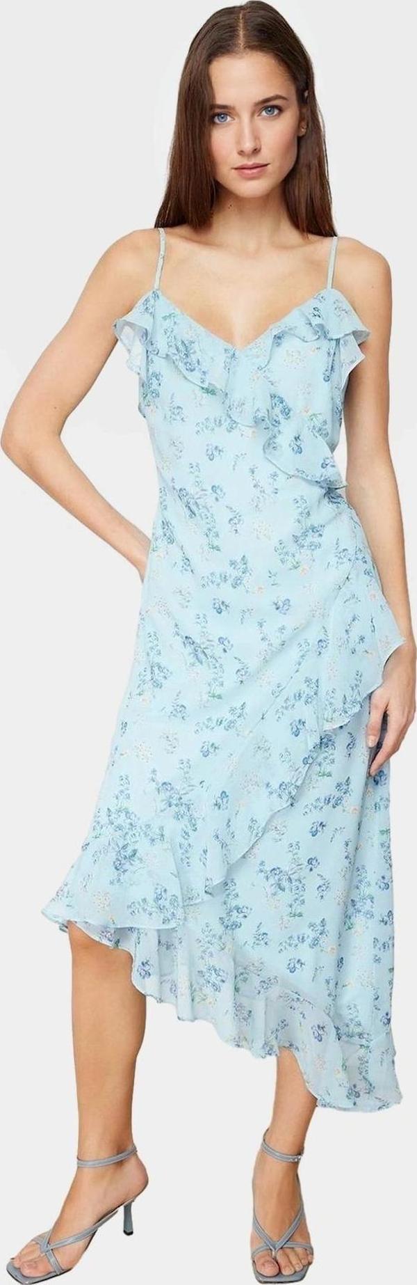 A line Şifon Maxi Elbise V Yaka Çiçek Desenli Astarlı Yazlık Özel Tasarım Mükemmel Uyum - Image 1