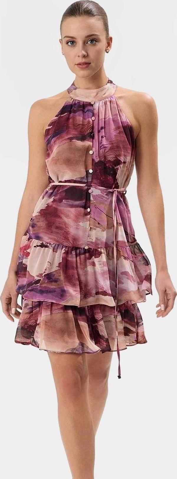 Yazlık Mini Elbise Çok Çiçek Desenli Astarlı Halter Yaka Dokuma Kumaş Günlük Kullanım İçin - Image 1