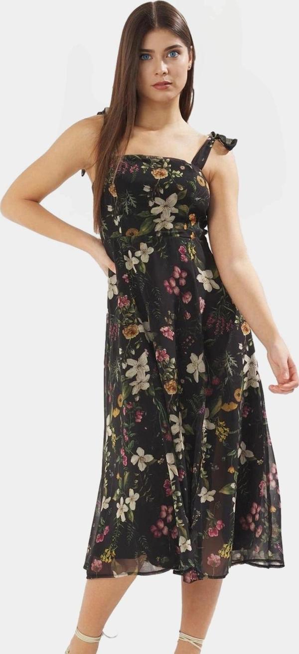 Çok Soyut Desenli A line Midi Şifon Elbise Profesyonel Görünüm Zarifane Tasarım - Image 1