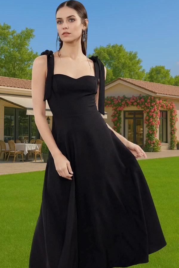 Feminen A Kesim Midi Abiye Elbise Polyester Elastan Dokuma Kumaştan Günlük Kullanım İçin - Image 1
