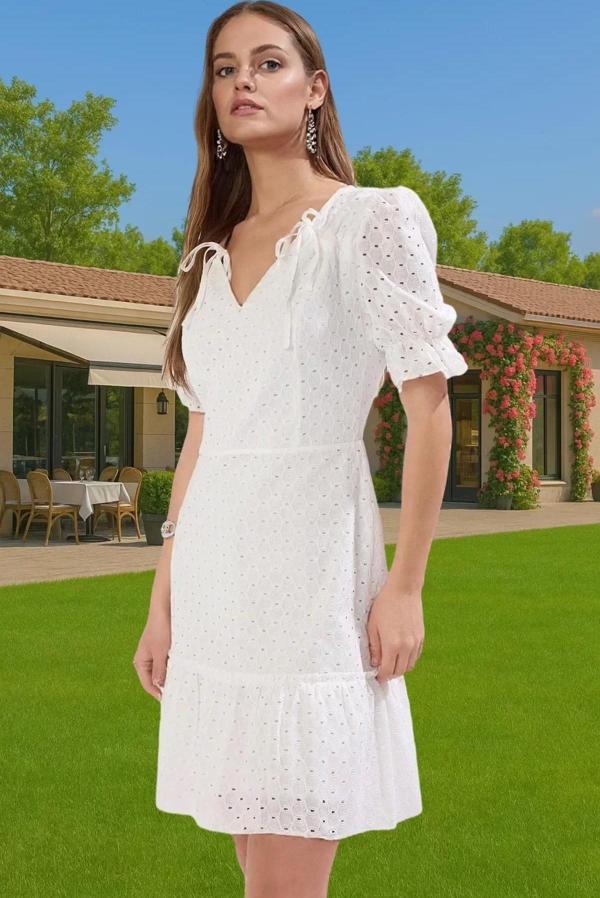 Astarlı Brode Mini Elbise Pamuklu Dokuma A Kesim Günlük Dayanıklı Malzeme Rahat Kullanım - Image 1