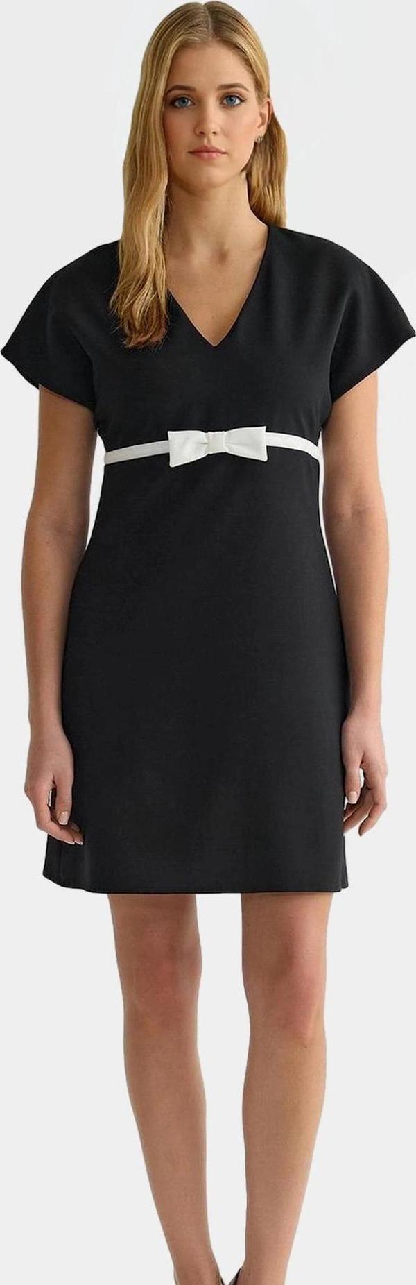 Mini Elbise A Kesim V Yaka Fiyonklu Detay Dokuma Kumaş Rahat Kalıp Yazlık Yüksek Kalite - Image 1