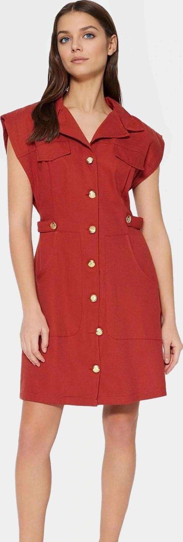 Dokuma Gabardin Mini Elbise Kisa Kol Düğmeli %Pamuk Yazlık Dayanıklı Malzeme - Image 1