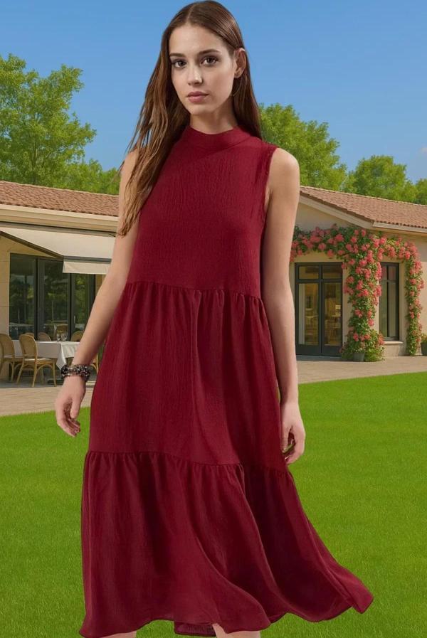 Kadın Şık Düz Kesim Kolsuz Midi Elbise Polyester Kumaş Nefes Alabilir Şık Görünüm Kaliteli İşçilik - Image 1