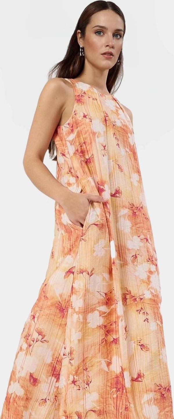 Rahat Günlük Maxi Elbise Dokuma Polyester Kumaş Tropikal Desenli Yazlık Yüksek Kalite Trend Tasarım - Image 1