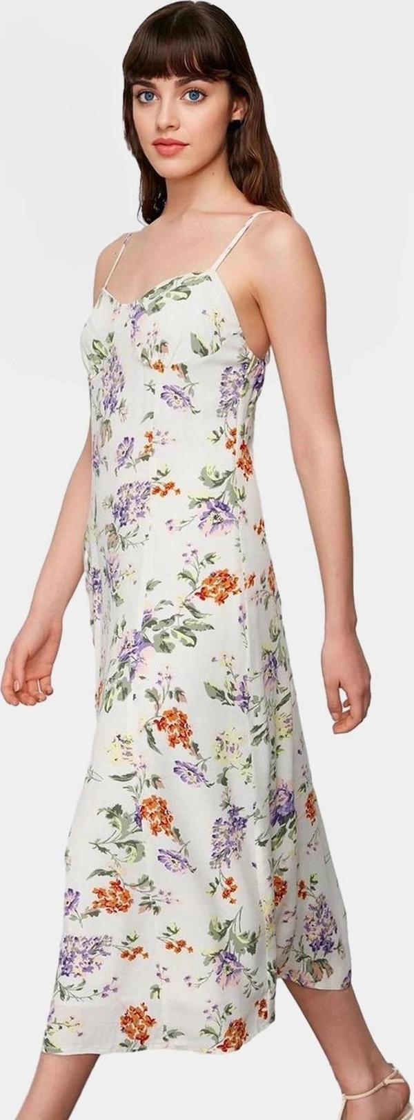 Çiçek Desenli A line Midi Elbise %Polyester Yazlık Rahat Zarifane Tasarım - Image 1