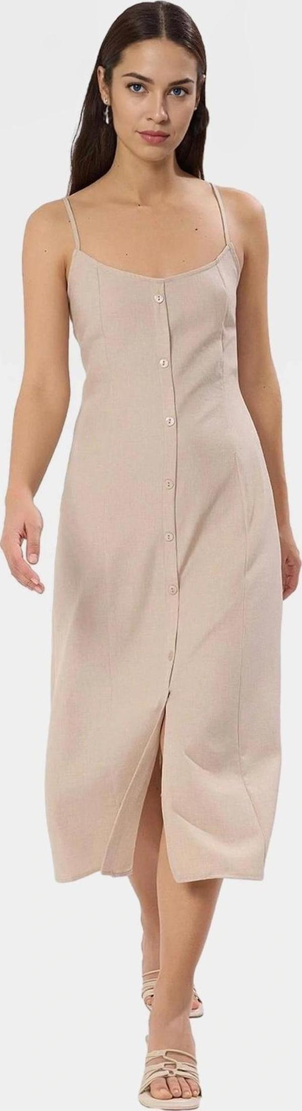 Nefes Alan Aerobin Dokuma Midi Elbise Rahat Kalıp Kare Yaka Yazlık Ve Şık Premium Kalite - Image 1