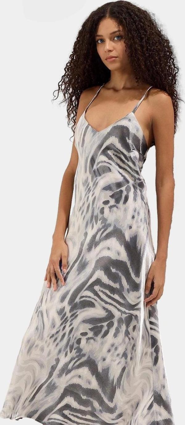 Soyut Desenli Kolsuz Saten Elbise  Polyester Midi Boy Düz Kesim Rahat Ve Şık Premium Kalite - Image 1