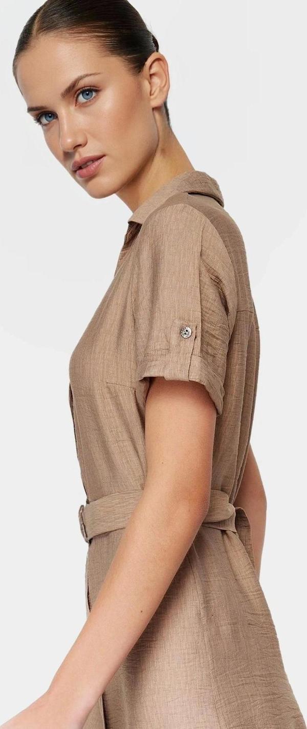 Aerobin Dokuma Viskoz Midi Elbise Kemer Detayı ile Günlük Şıklık Rahat Ve Şık Premium Kalite - Image 1