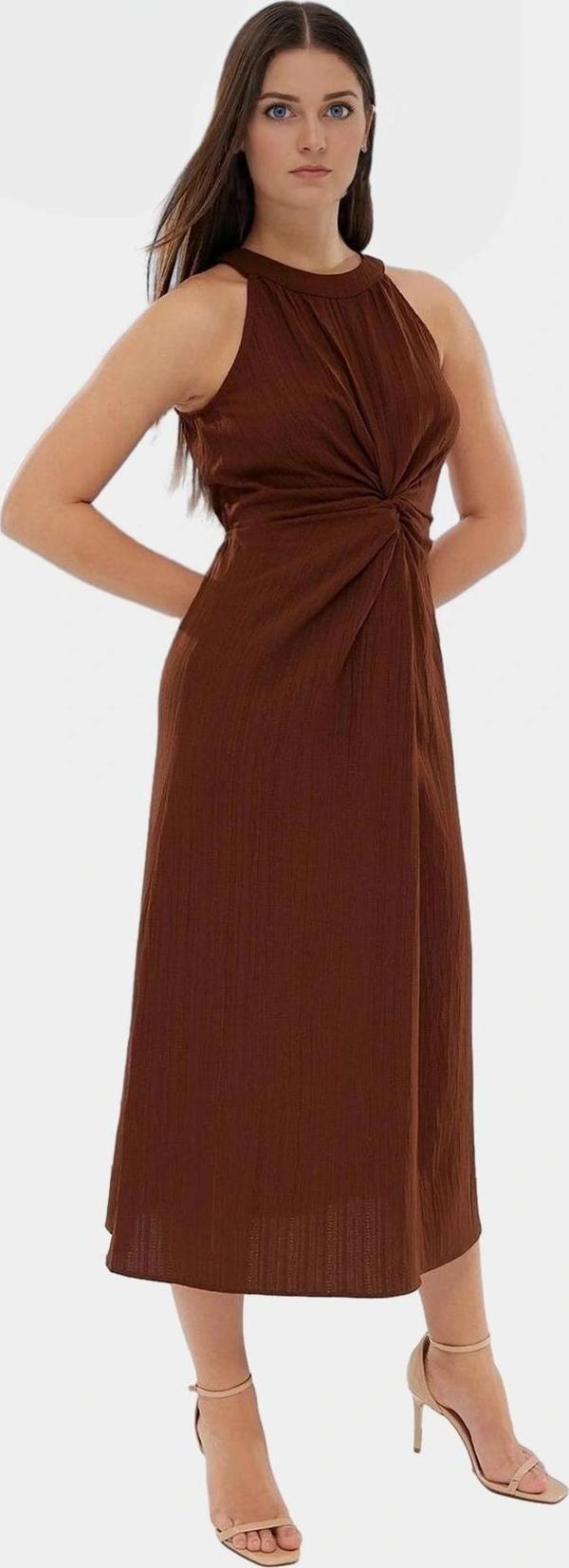 Rahat A Line Crinkle Dokuma Maxi Elbise  Polyester Halter Yaka Kaliteli İşçilik Trend Tasarım - Image 1