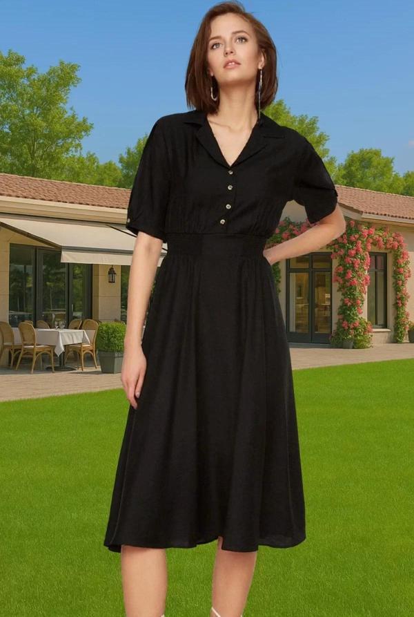 A Kesim Gipeli Midi Elbise Balon Kol Viskoz Günlük Kombin Uzun Ömürlü Özenle Seçilmiş Mükemmel Uyum - Image 1