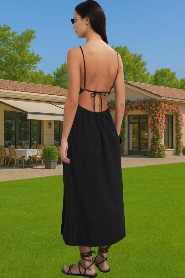 Pamuklu Elastan Maxi Plaj Elbisesi A line Kesim Halter Yaka Yazlık Trend Tasarım Rahat Ve Şık - Image 1