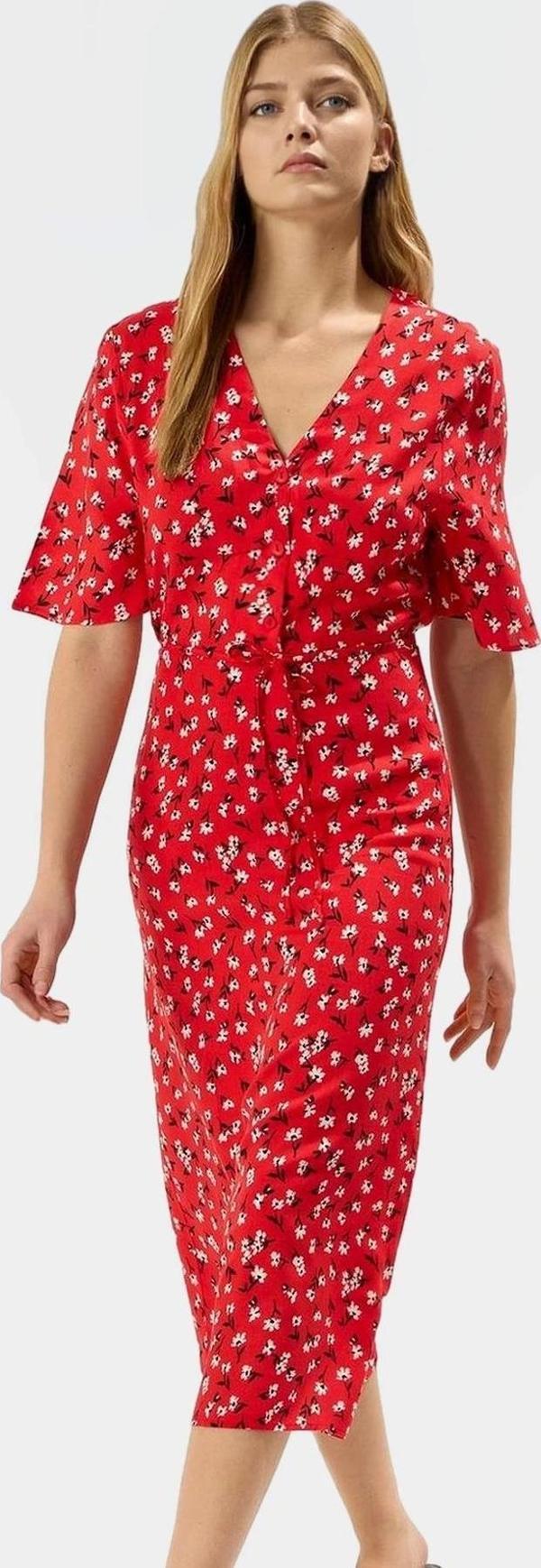 Çiçekli Viskoz Midi Elbise A line Kesim Kısa Kollu Rahat ve Şık Modern Stil - Image 1