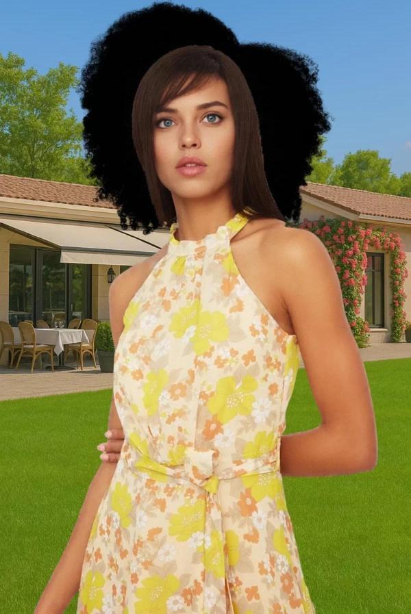 Astarlı Şifon Halter Yaka Kuşaklı Midi Elbise Yazlık Rahat Konforlu Kesim Günlük Kullanım İçin - Image 1