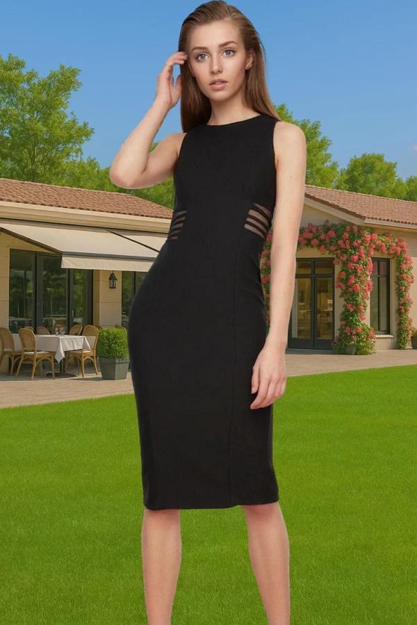 Zarif Kayık Yaka Kolsuz Midi Abiye Elbise Finike Dokuma Polyester Trend Tasarım Trend Tasarım - Image 1