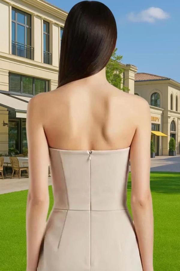 Mini A line Straplez Abiye Elbise Polyester Elastan Finike Dokuma Özel Tasarım Özenle Seçilmiş - Image 1