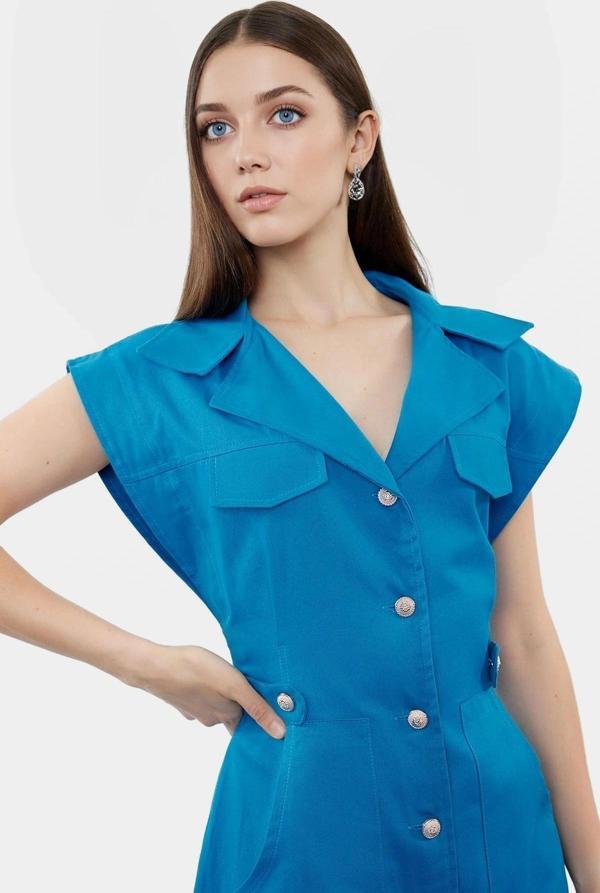 Dokuma Gabardin Mini Elbise Kisa Kol Düğmeli %Pamuk Yazlık Dayanıklı Malzeme - Image 1