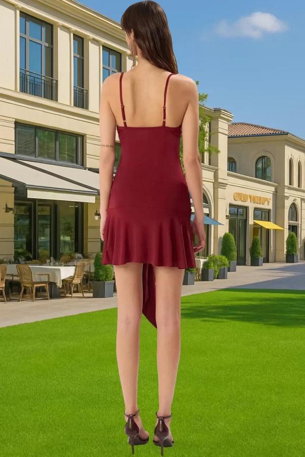 Kısa A Kesim Volan Detaylı Sandy Örme Abiye Elbise Kaliteli İşçilik Mükemmel Uyum Uzun Ömürlü - Image 1