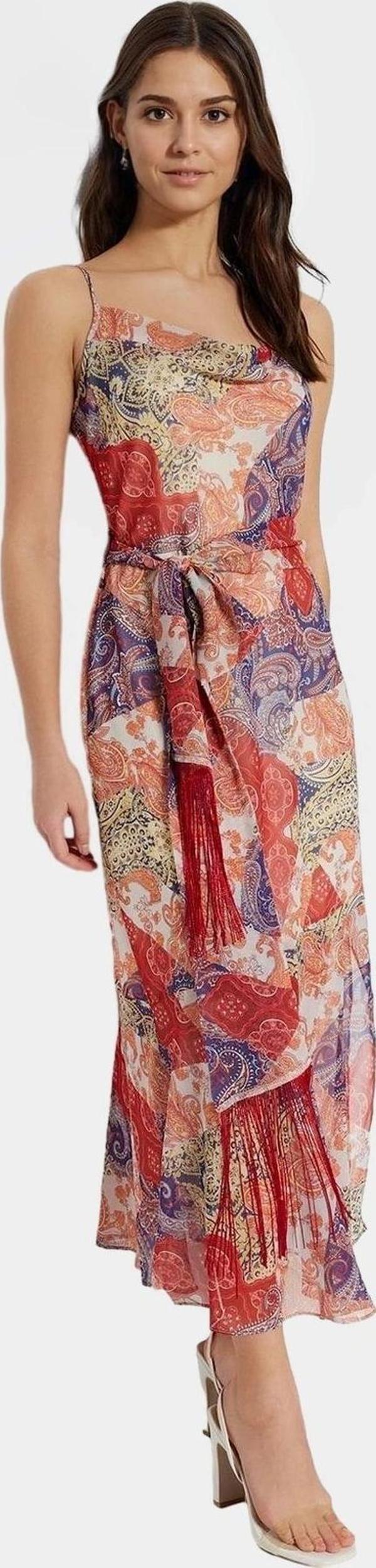 A line Maxi Elbise Şifon Kumaş Etnik Desen Kolsuz Kuşaklı Günlük Kullanım İçin - Image 1