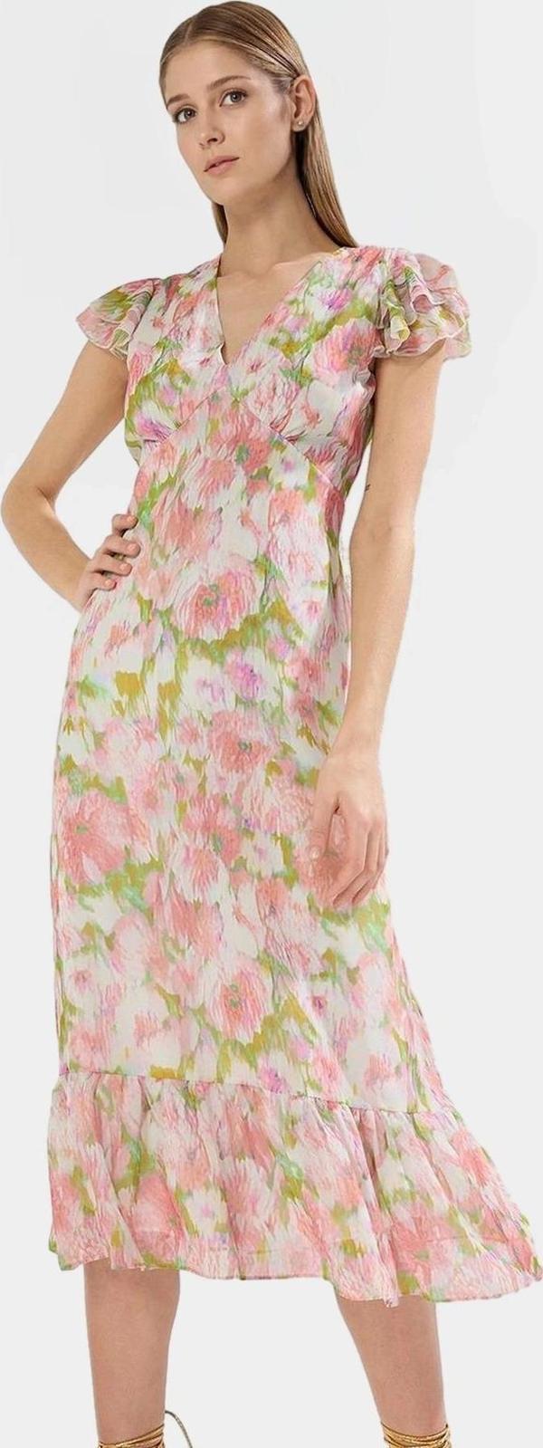 Çiçek Desenli Polyester Şifon Elbise A Kesim Midi Boy Rahat Ve Şık Uzun Ömürlü Özenle Seçilmiş - Image 1