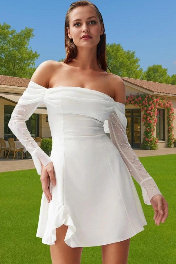 İncili Detaylı A Line Mini Elbise Özel Günler İçin Şık Tasarım Profesyonel Görünüm Modern Stil - Image 1