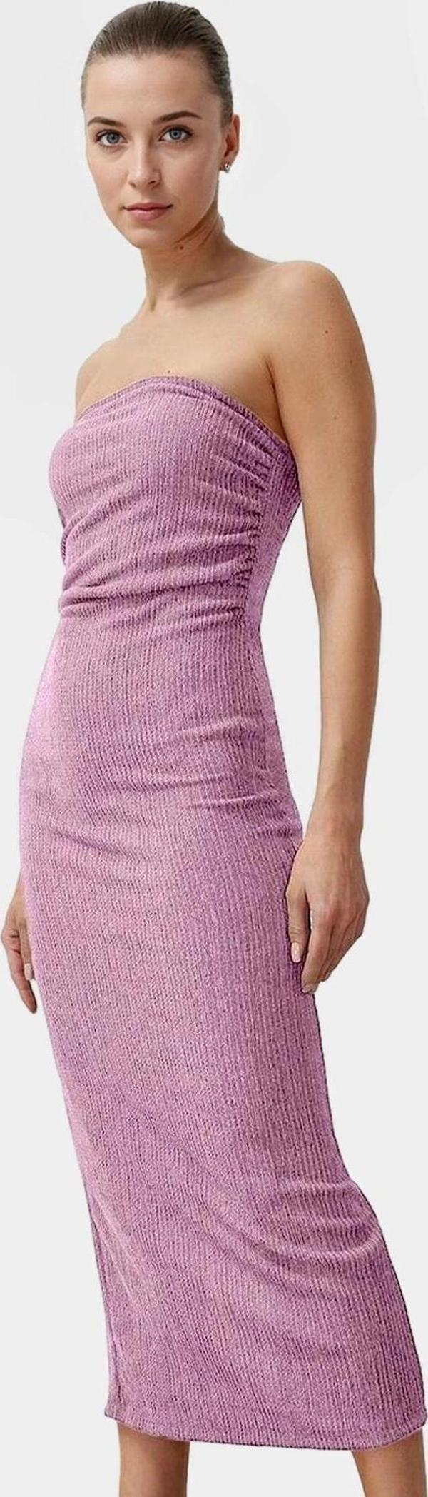 Straplez Bodycon Elbise Esnek Örme Kumaş Midi Boy Yazlık Konforlu Kesim Dayanıklı Malzeme - Image 1