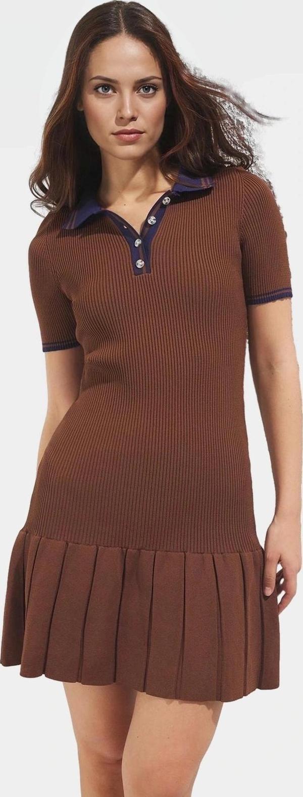 Rahat Triko Mini Elbise Polo Yaka Kısa Kol Bodycon Kaliteli İşçilik Seçkin Malzeme - Image 1