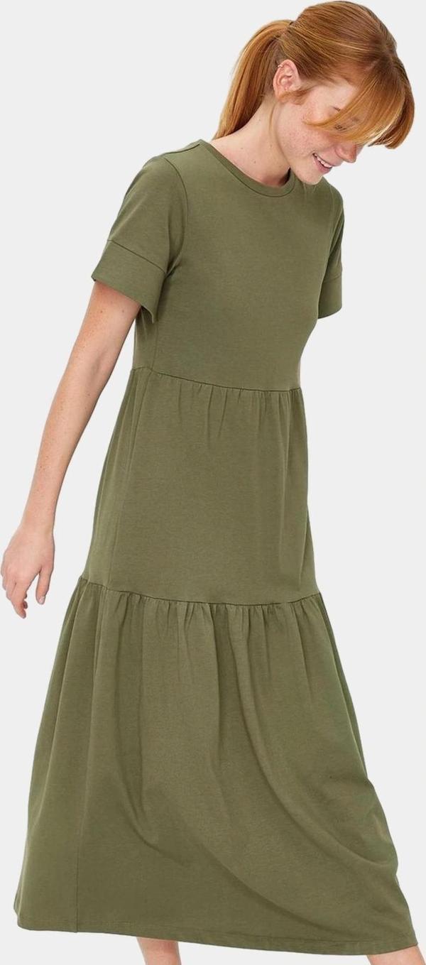 Rahat Pamuklu Maxi Elbise Yazlık A line Bisiklet Yaka Kısa Kollu Tasarım Modern Stil Uzun Ömürlü - Image 1
