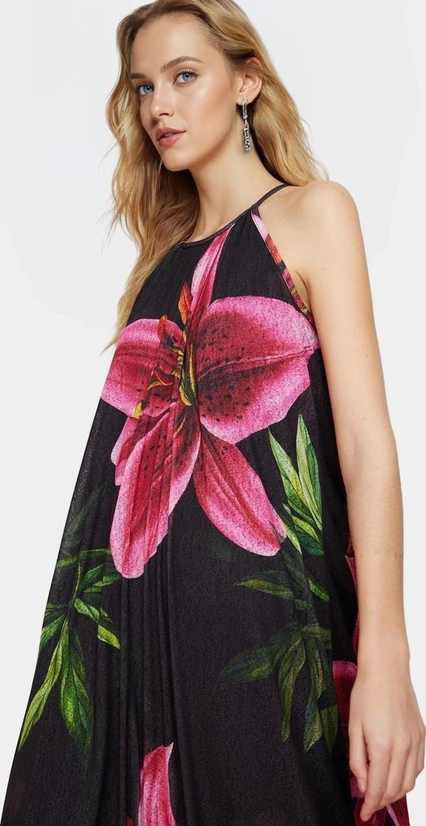 A line Halter Yaka Maxi Elbise Örme Çiçekli Polyester Yazlık Uzun Ömürlü Modern Stil - Image 1