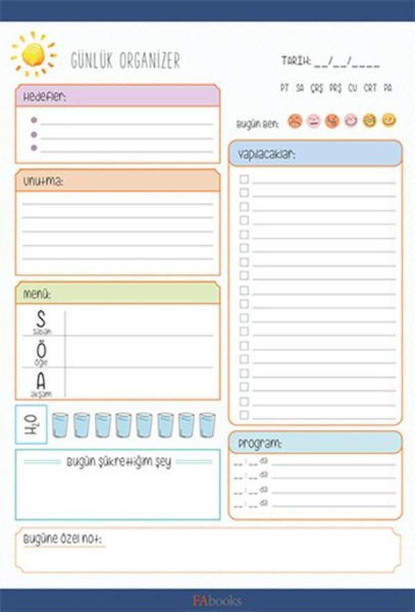 Günlük Organizer Bloknot - Günlük Hayatı Planlayan Bir Kurtarıcı - Fabooks Yayınevi - Image 1
