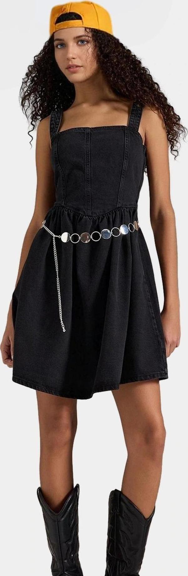 Denim Mini Elbise Fırfırlı Etekli Rahat Yazlık Pamuk Modern Stil Günlük Kullanım İçin - Image 1