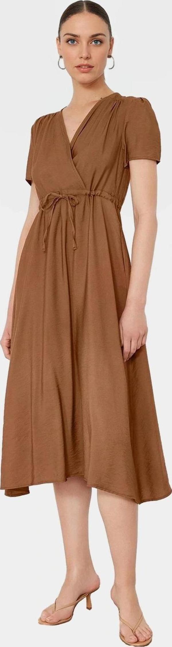 Rahat Kesim Viskoz Karışımlı Dokuma Midi Elbise Günlük Kullanım İçin Ideal Profesyonel Görünüm - Image 1