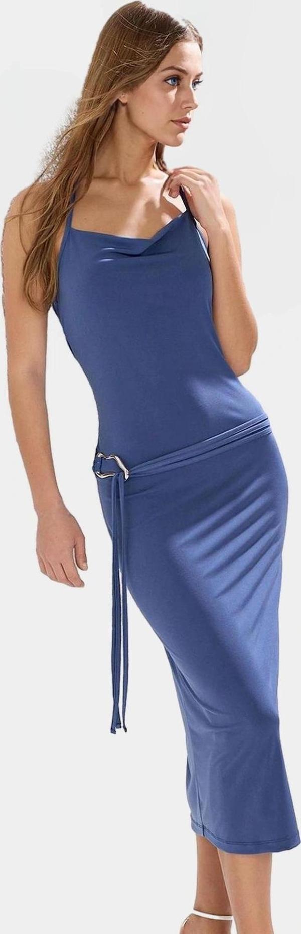 Aksesuarlı Midi Boy Örme Günlük Elbise Polyester Elastan Kumaş Kullanım İçin - Image 1