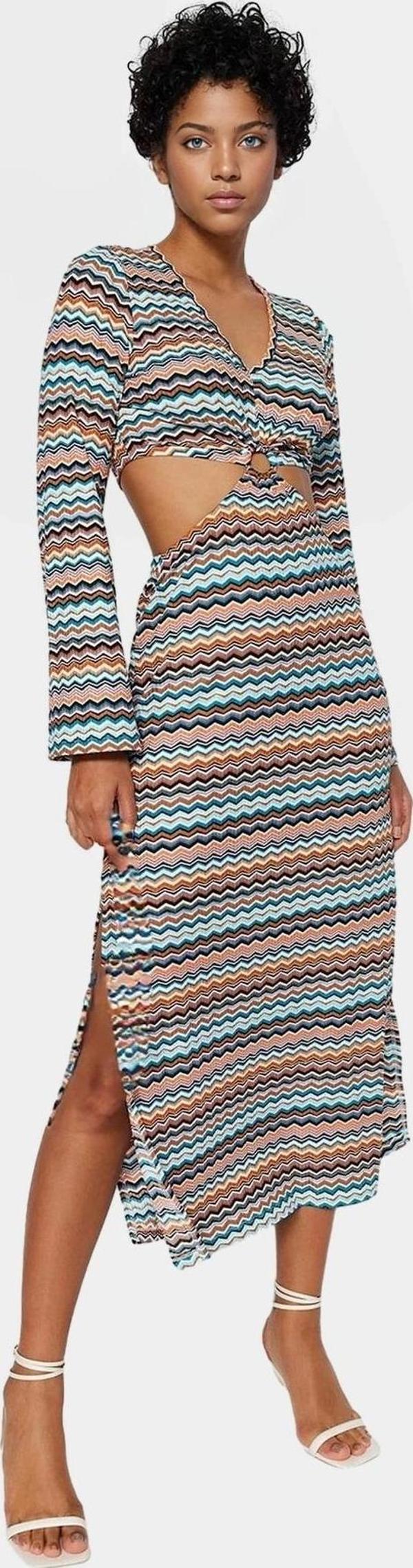 Yazlık Çok A Line Midi Elbise Örme Kumaş Cut Out Detaylı Kaliteli İşçilik Dayanıklı Malzeme - Image 1