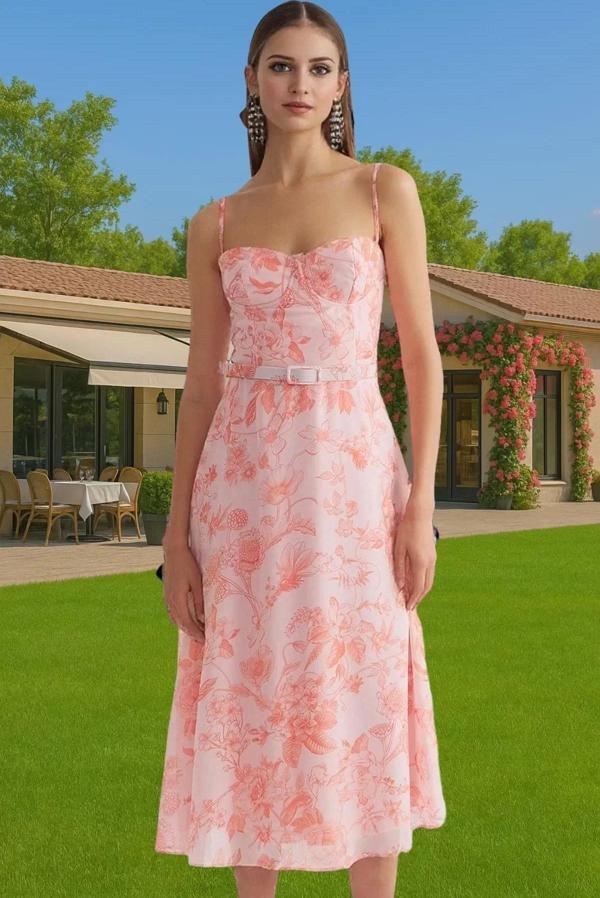 A Kesim Çiçek Desenli Şifon Abiye Elbise Trend Tasarım Kaliteli İşçilik Premium Kalite Modern Stil - Image 1