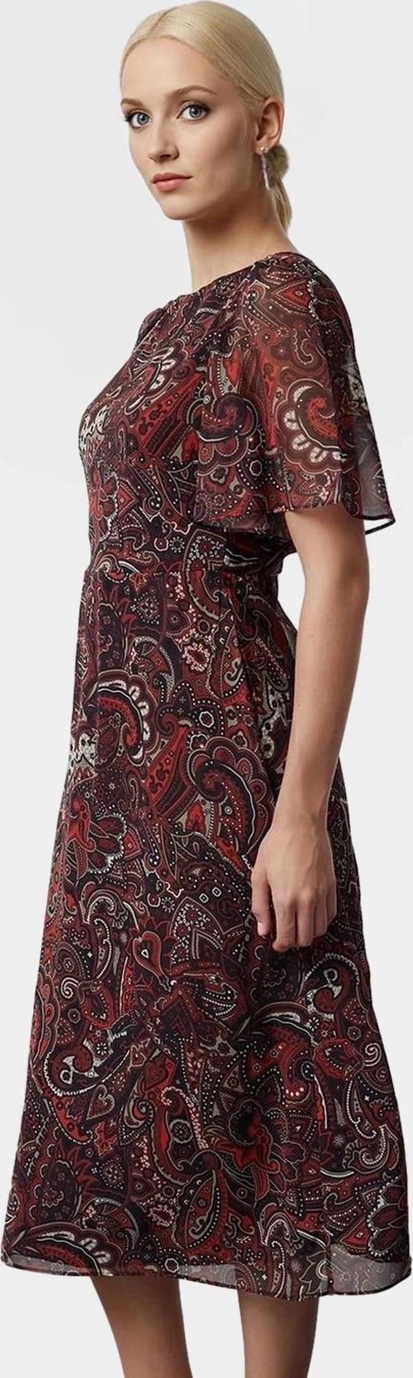 A line Hayvan Desenli Şifon Elbise Melek Kol Midi Boy  Polyester Şık Görünüm Özel Tasarım - Image 1