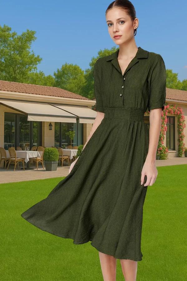 A Kesim Gipeli Midi Elbise Balon Kol Viskoz Günlük Kombin Uzun Ömürlü Özenle Seçilmiş Mükemmel Uyum - Image 1